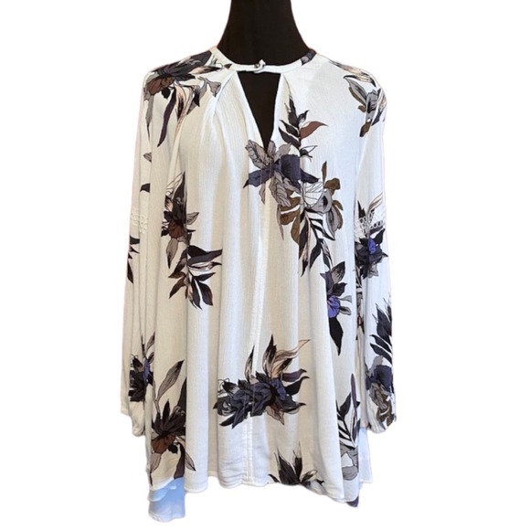 Free People Electric Orchard Swing Tunic Womens Small White Purple Keyhole - Picture 5 of 11